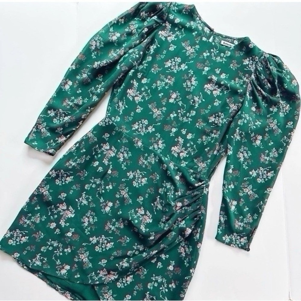 NEW Reformation Women's Juni Floral Puff Sleeve Dress Green Size 10